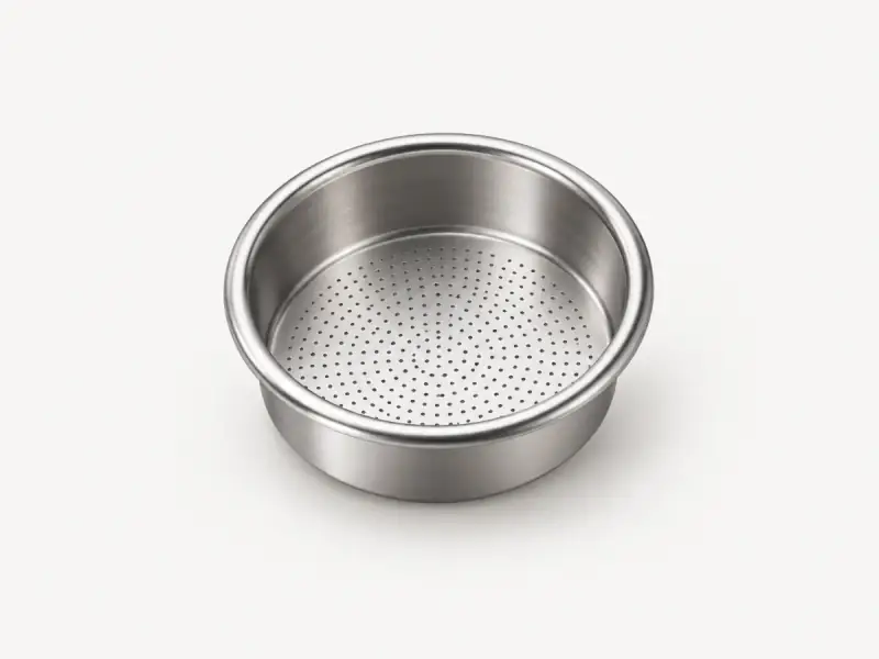 Illustration of a 54mm precision espresso filter basket