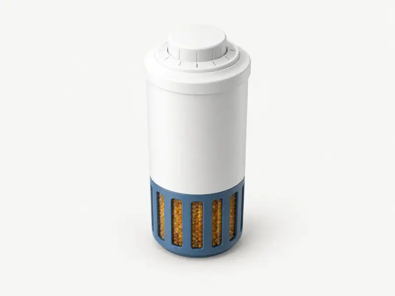 Illustration of a drop-in water softener filter cartridge